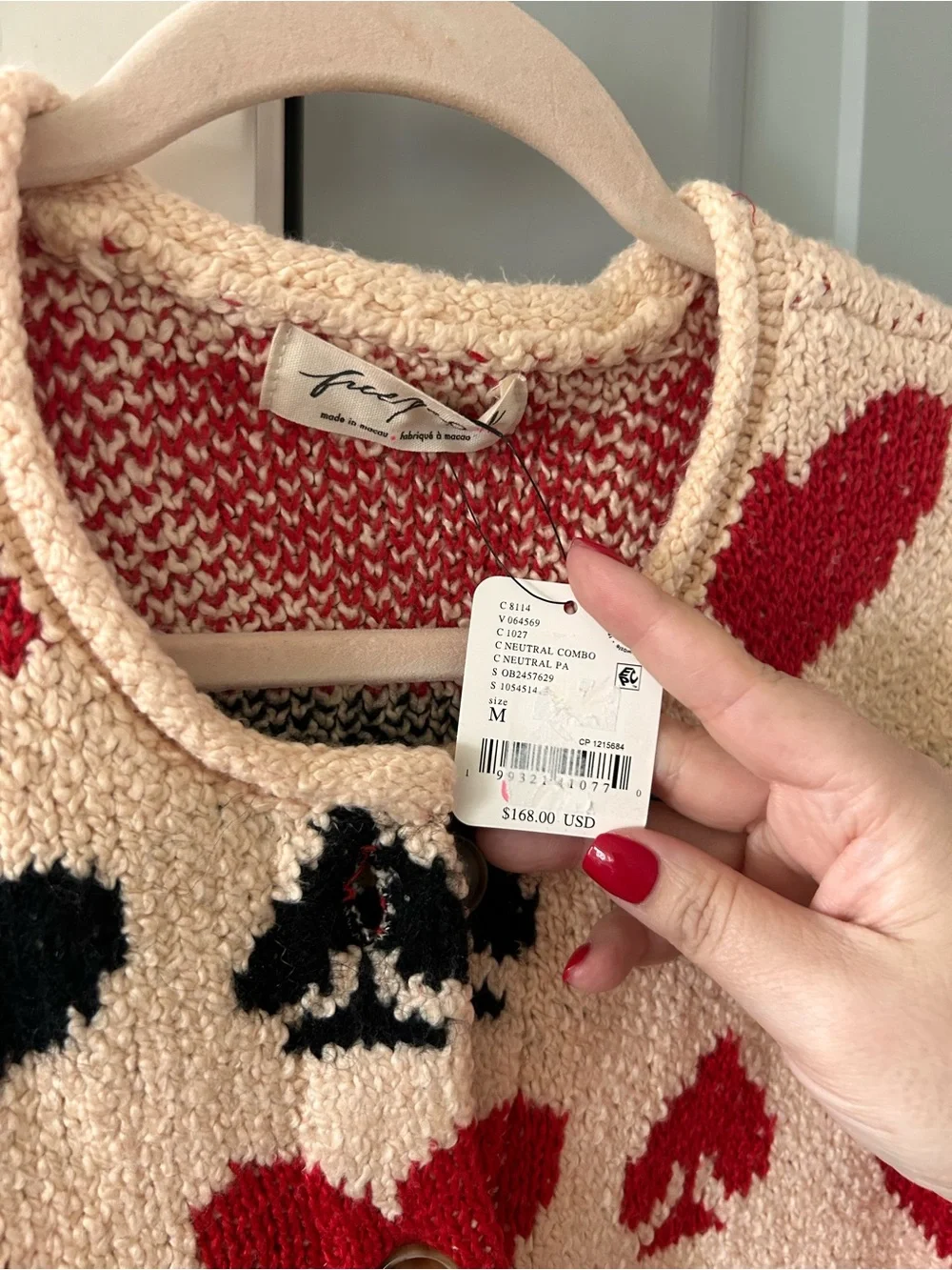 NWT Free People Queenie Cardi Sweater Hearts Spade